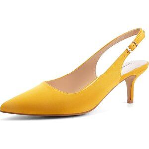 Women’s Yellow Suede Closed Pointed Toe Kitten Heels Slingback Pumps Shoes